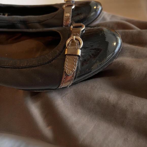 AGL Black Metallic Grey Monika Cap Toe Ballet Flats Shoes Leather Italy 40 - Picture 3 of 16